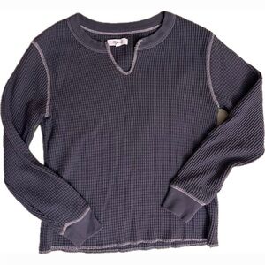 Madewell Waffle Split-Neck Long Sleeve Tee Grey XS Cotton